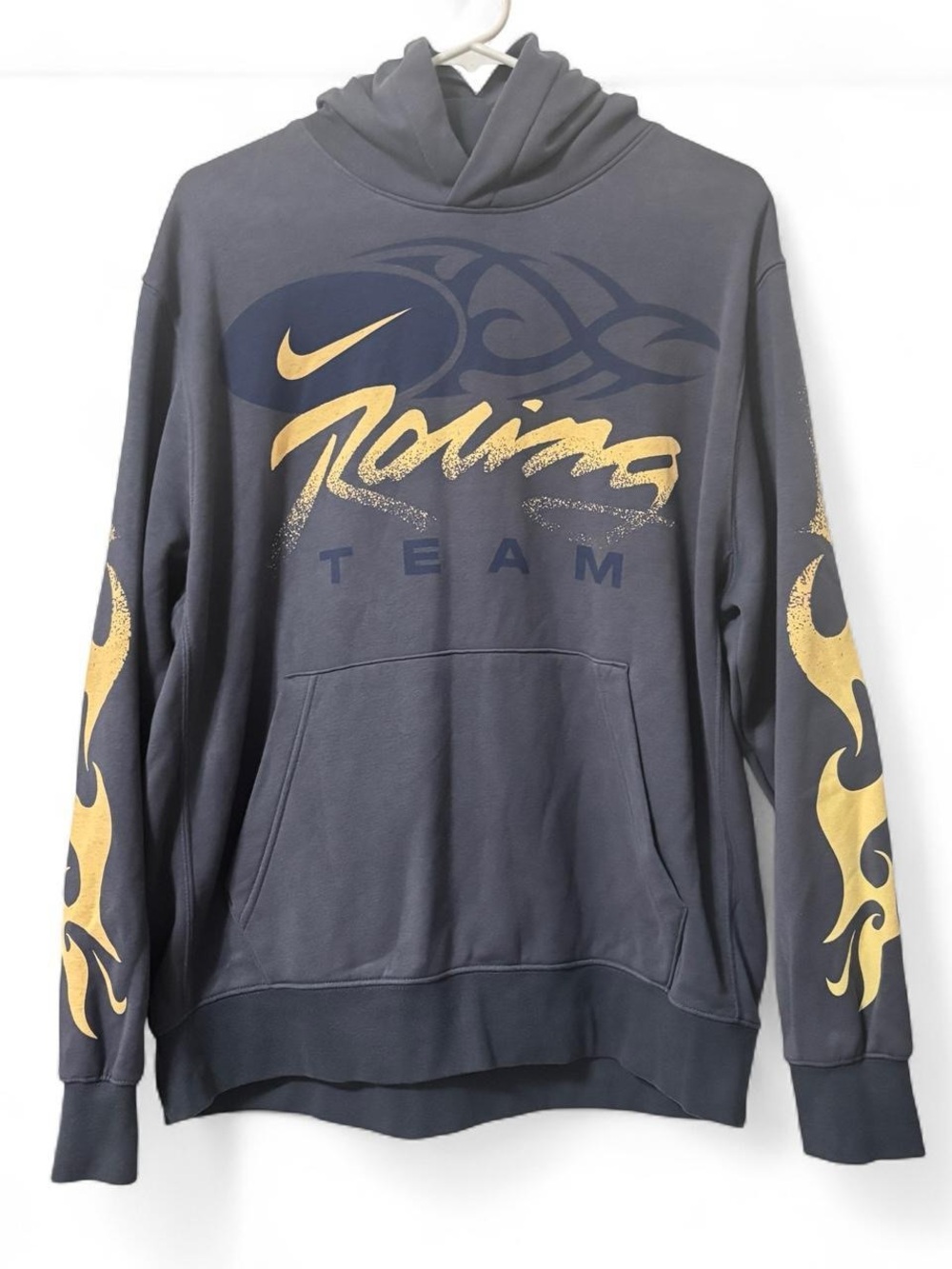 Nike Navy Pullover Hoodie with Gold Flame Graphics
